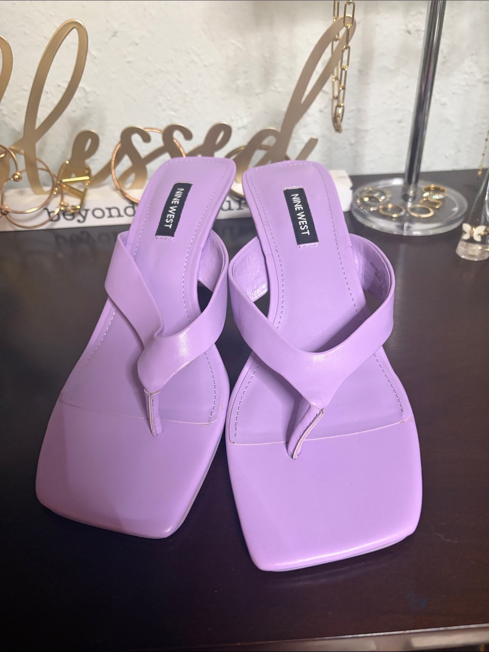 Nine West Lilac Square-Toe Thong Sandals new no box